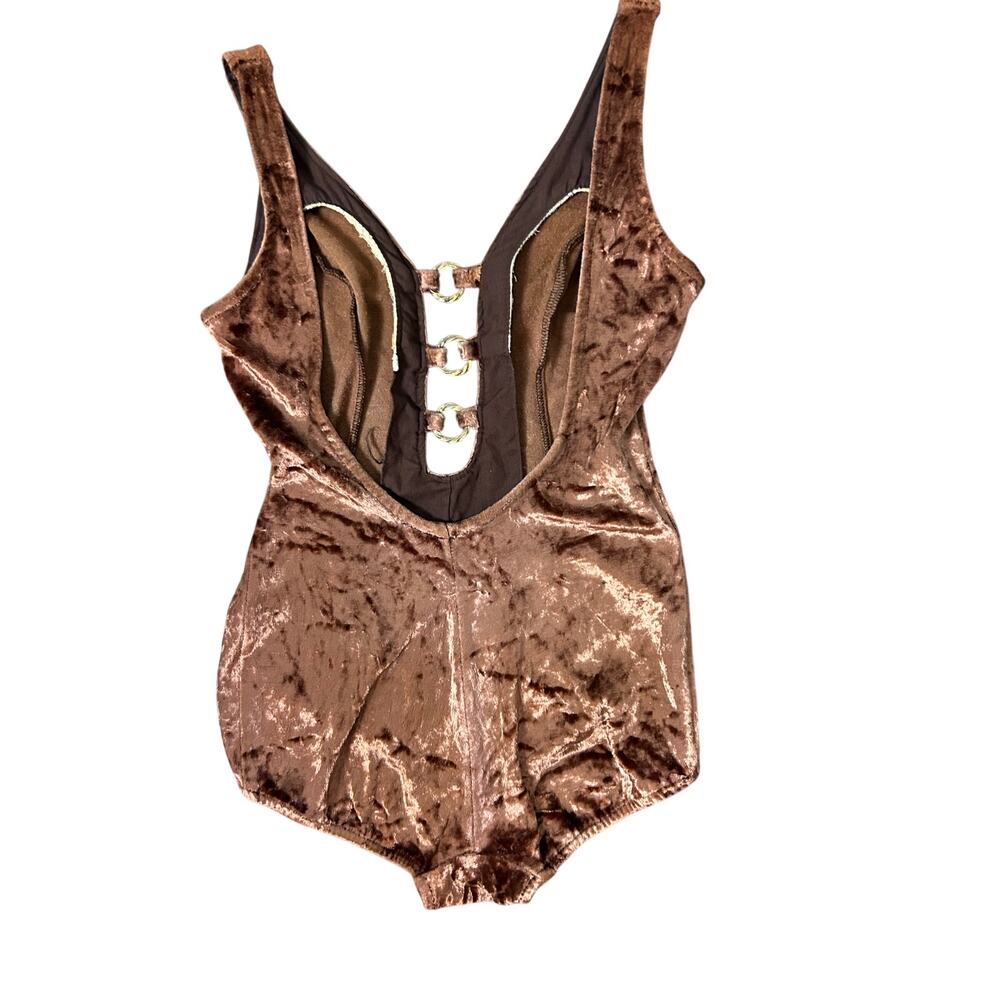 1970’s bodysuit crushed velvet burnt orange size 4 - Picture 4 of 5